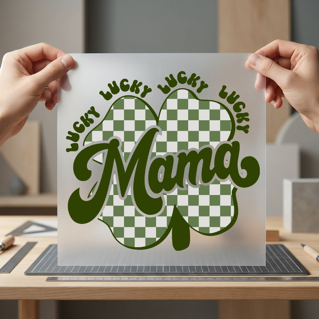 Lucky Mama Groovy Checkerboard Mom Mama Ready to Press DTF Transfer for Dtf