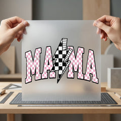 Mama Checkered Lightning Bolt Mom Mama Ready to Press DTF Transfer for Dtf
