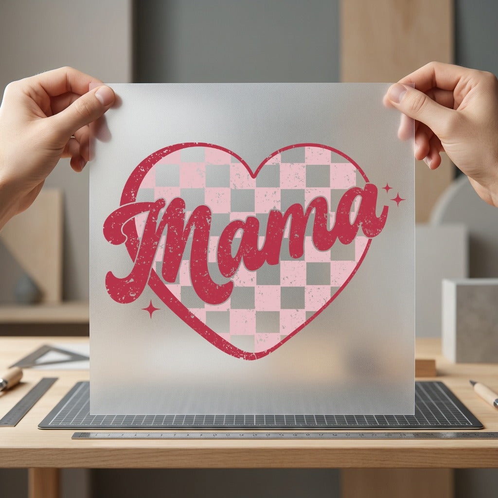 Mama Heart Checkered Retro Mom Mama Ready to Press DTF Transfer for Dtf