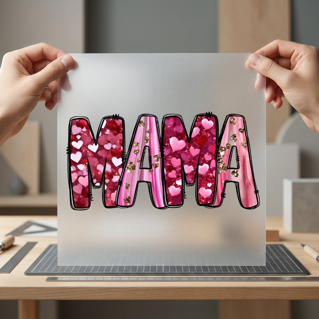 Mama Hearts Glitter Valentine Valentine Mom Ready to Press DTF Transfer for Dtf
