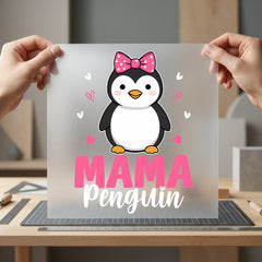 Mama Penguin Bow Diy Mom Mama Ready to Press DTF Transfer for Dtf