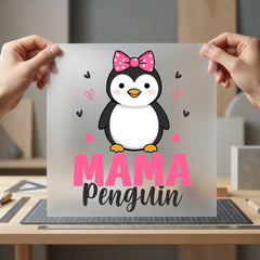 Mama Penguin Bow Diy Mom Mama Ready to Press DTF Transfer for Dtf
