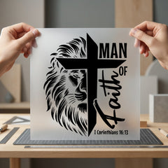 Man Faith Lion Cross Christian Faith Ready to Press DTF Transfer for Dtf