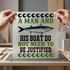 Man His Boat Fishing Marine Dad Ready to Press DTF Transfer for Dtf