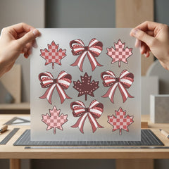 Maple Leaf Bow Pattern Usa Country Ready to Press DTF Transfer for Dtf