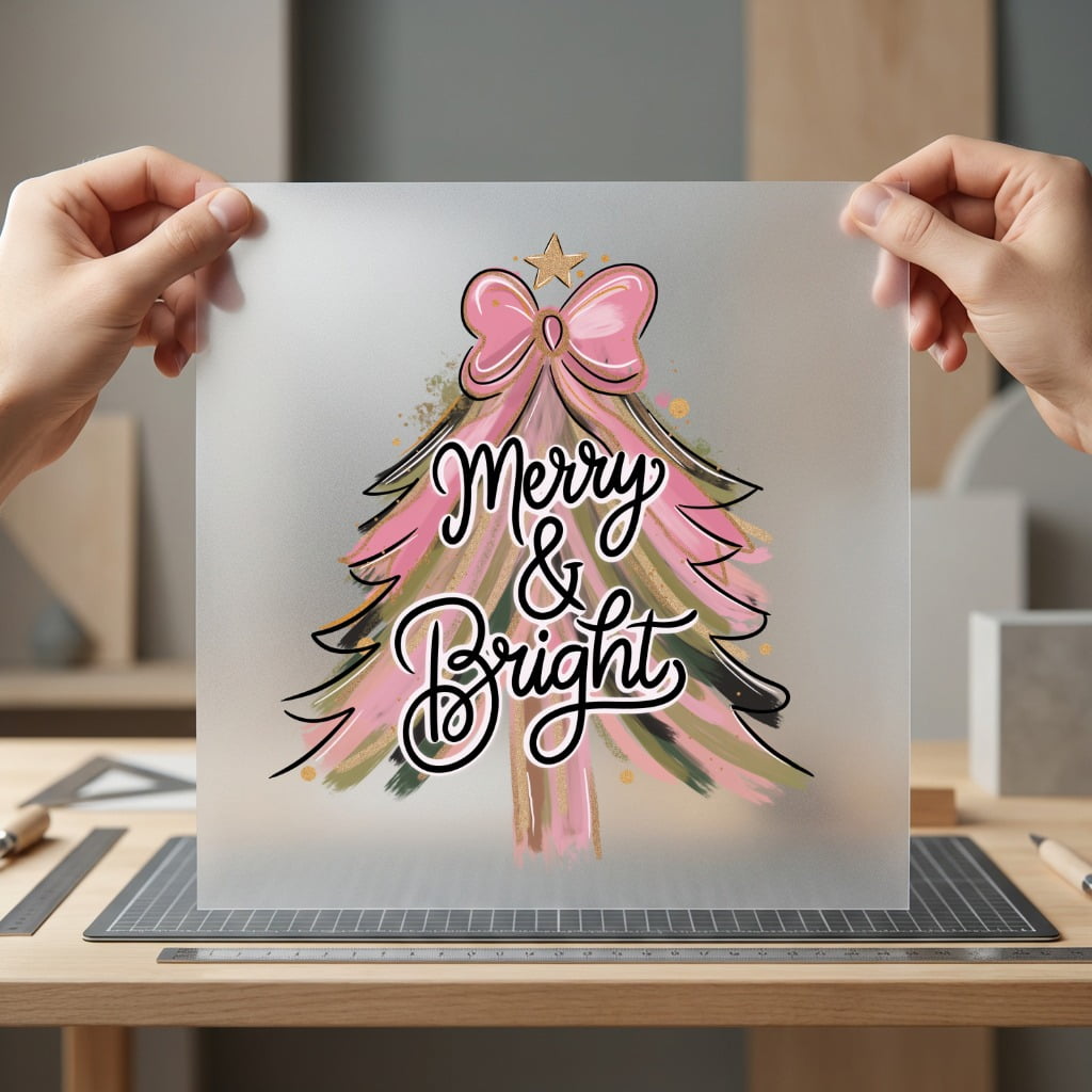Merry Bright Christmas Tree Christmas Ready to Press DTF Transfer for Dtf