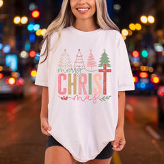 Merry Christmas Boho Trees Faith Christmas Ready to Press DTF Transfer for Dtf