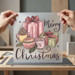 Merry Christmas Presents Candle Christmas Ready to Press DTF Transfer for Dtf