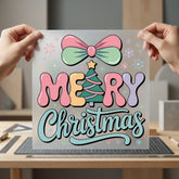 Merry Christmas Retro Bow Christmas Vintage Ready to Press DTF Transfer for Dtf