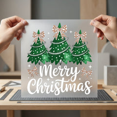 Merry Christmas Trees Bows Christmas Boho Ready to Press DTF Transfer for Dtf