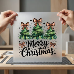 Merry Christmas Trees Bows Christmas Ready to Press DTF Transfer for Dtf