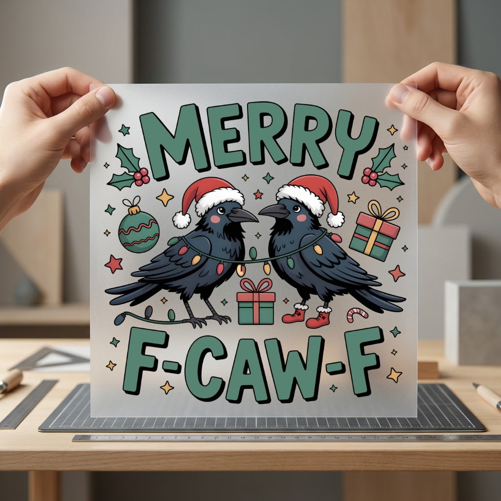 Merry F-caw-f Crow Christmas Christmas Funny Ready to Press DTF Transfer for Dtf