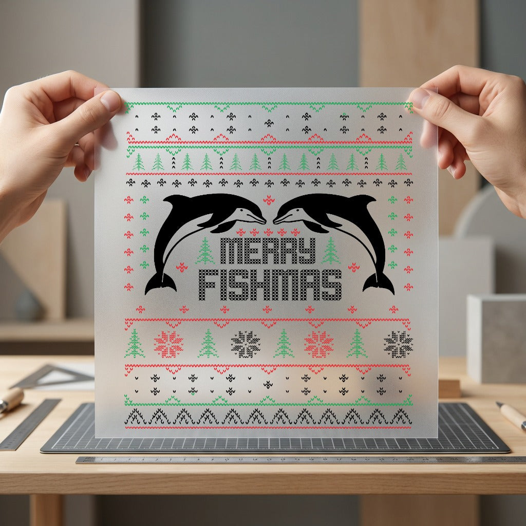 Merry Fishmas Dolphins Holiday Christmas Ready to Press DTF Transfer for Dtf
