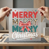 Merry Leopard Christmas Bow Christmas Aesthetic Ready to Press DTF Transfer for Dtf