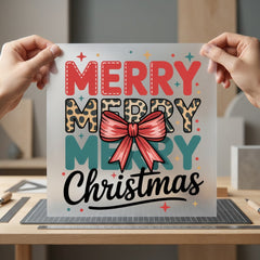 Merry Leopard Christmas Bow Christmas Aesthetic Ready to Press DTF Transfer for Dtf