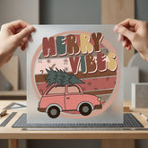 Merry Vibes Christmas Car Christmas Vintage Ready to Press DTF Transfer for Dtf