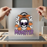 Momster Skull Pumpkins Ghosts Halloween Mom Ready to Press DTF Transfer for Dtf