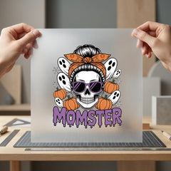 Momster Skull Pumpkins Ghosts Halloween Mom Ready to Press DTF Transfer for Dtf