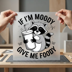 Moody Raccoon Holding Drink Funny Sarcastic Ready to Press DTF Transfer for Dtf