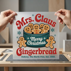 Mrs Claus Gingerbread Christmas Christmas Vintage Ready to Press DTF Transfer for Dtf
