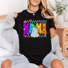 Neon Checkerboard Mama Ghost Halloween Mom Ready to Press DTF Transfer for Dtf