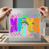 Neon Checkerboard Mama Ghost Halloween Mom Ready to Press DTF Transfer for Dtf