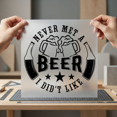 Never Met Beer Didn Funny Vintage Ready to Press DTF Transfer for Dtf