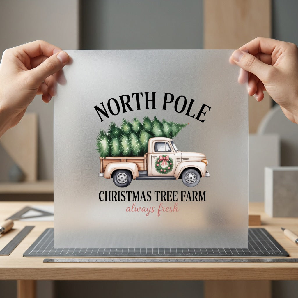 North Pole Christmas Tree Christmas Vintage Ready to Press DTF Transfer for Dtf