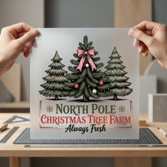 North Pole Christmas Tree Christmas Winter Ready to Press DTF Transfer for Dtf