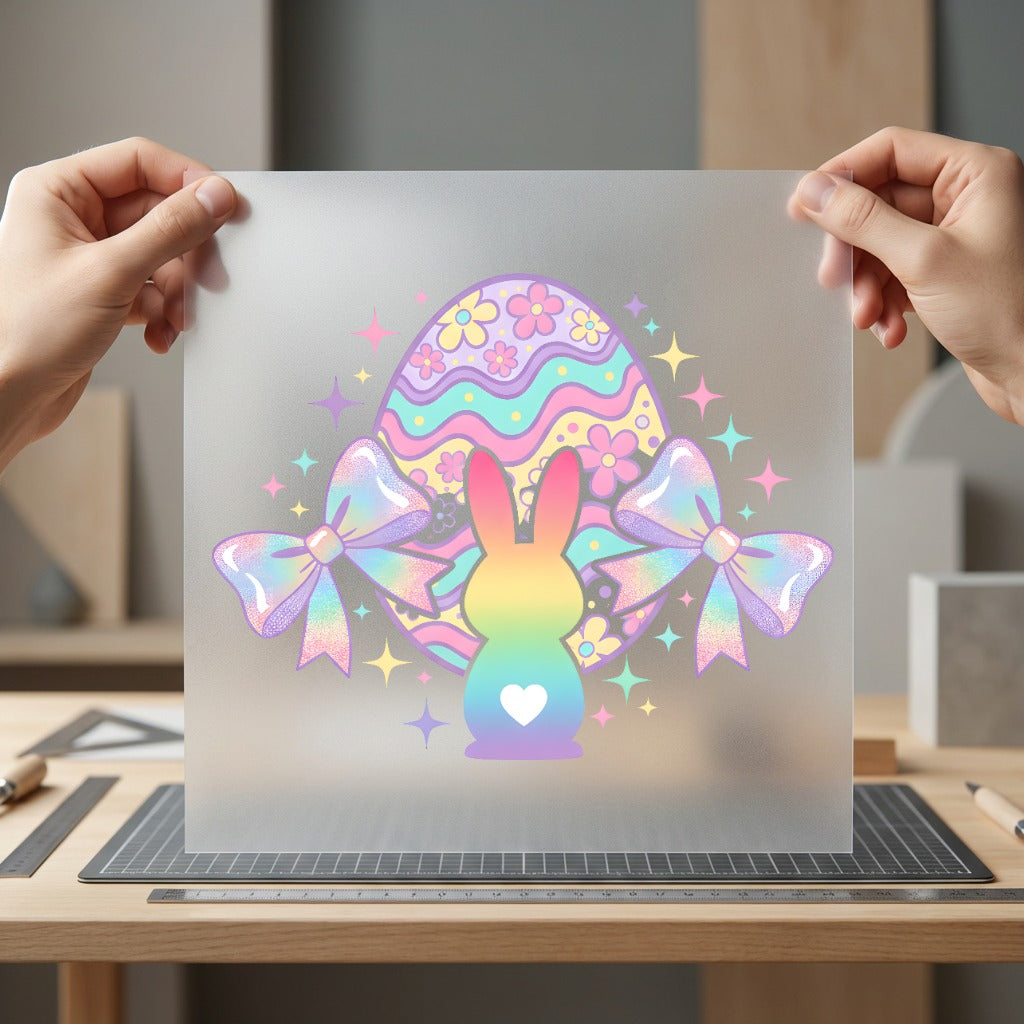 Pastel Rainbow Bunny Egg Easter Spring Ready to Press DTF Transfer for Dtf