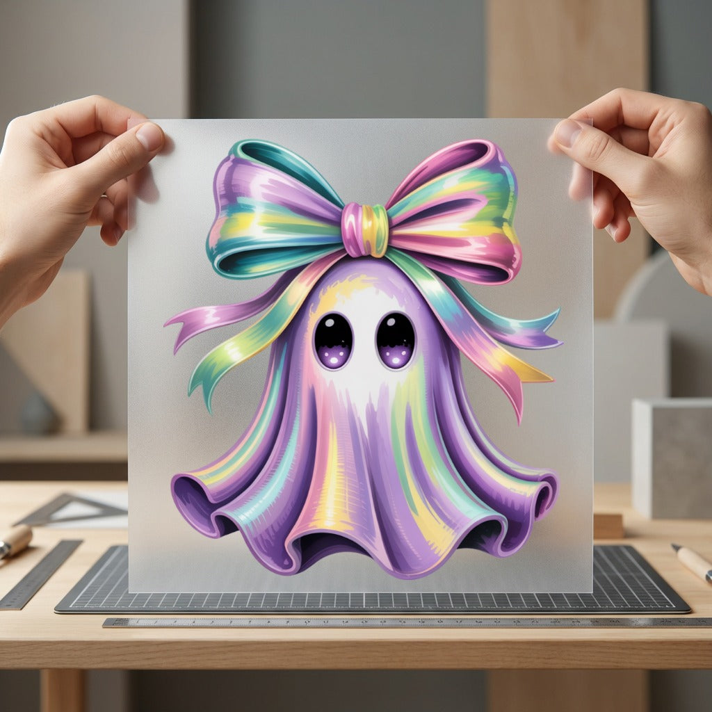 Pastel Rainbow Ghost Big Halloween Aesthetic Ready to Press DTF Transfer for Dtf