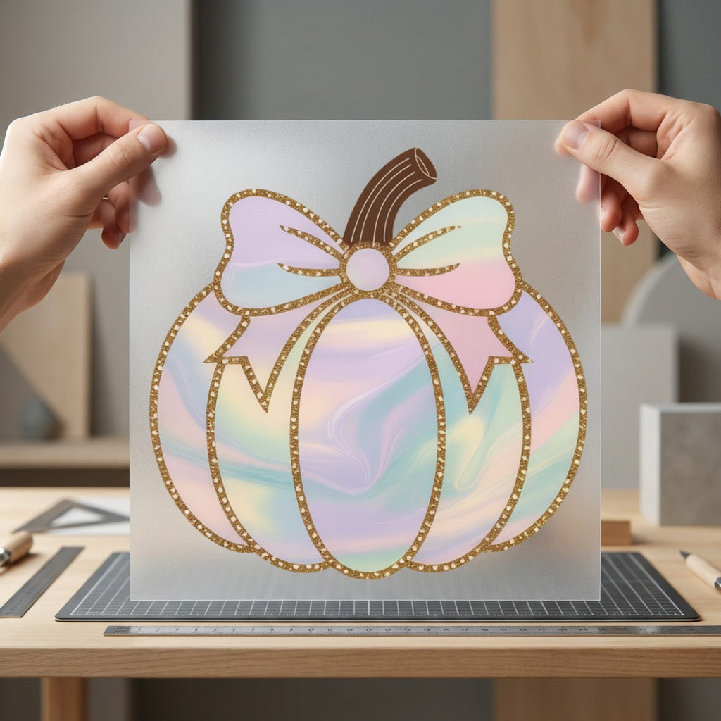 Pastel Swirl Pumpkin Bow Halloween Thanksgiving Ready to Press DTF Transfer for Dtf
