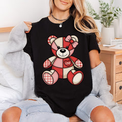 Patchwork Love Bear Valentine Valentine Ready to Press DTF Transfer for Dtf