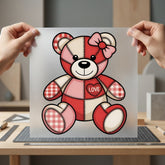Patchwork Love Bear Valentine Valentine Ready to Press DTF Transfer for Dtf