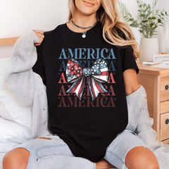 Patriotic Americana Bow Vintage 4th Of July Patriotic Ready to Press DTF Transfer for Dtf
