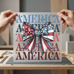 Patriotic Americana Bow Vintage 4th Of July Patriotic Ready to Press DTF Transfer for Dtf