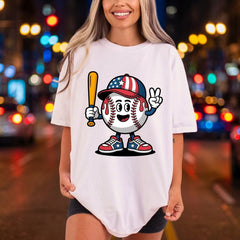 Patriotic Baseball Character Cartoon 4th Of July Patriotic Ready to Press DTF Transfer for Dtf