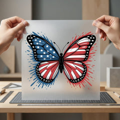 Patriotic Butterfly Red White 4th Of July Patriotic Ready to Press DTF Transfer for Dtf