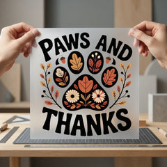 Paws Thanks Autumn Floral Thanksgiving Autumn Ready to Press DTF Transfer for Dtf