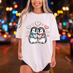 Penguin Couple Love Heart Valentine Ready to Press DTF Transfer for Dtf