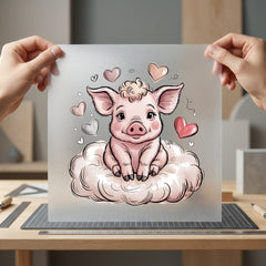 Piggy Cloud Kawaii Diy Pet Ready to Press DTF Transfer for Dtf