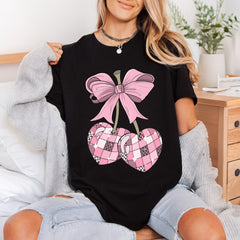 Pink Bow Checkerboard Hearts Valentine Retro Ready to Press DTF Transfer for Dtf