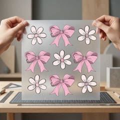 Pink Bow Daisy Kawaii Aesthetic Ready to Press DTF Transfer for Dtf