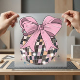 Pink Bow Disco Ball Retro Ready to Press DTF Transfer for Dtf