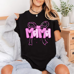 Pink Checkered Mama Bow Mom Mama Ready to Press DTF Transfer for Dtf