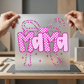 Pink Checkered Mama Bow Mom Mama Ready to Press DTF Transfer for Dtf