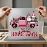 Pink Christmas Truck Snowman Christmas Retro Ready to Press DTF Transfer for Dtf