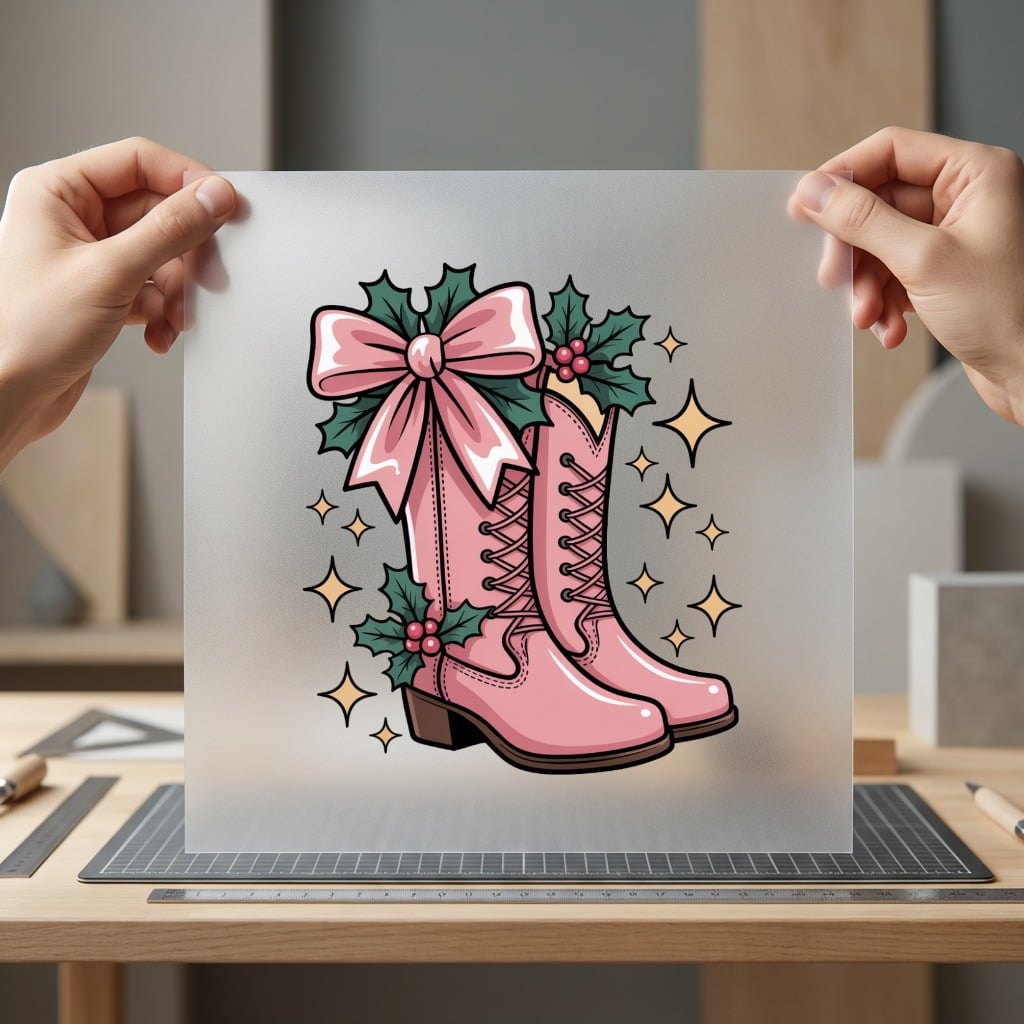 Pink Cowgirl Boots Christmas Usa Christmas Ready to Press DTF Transfer for Dtf