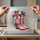 Pink Cowgirl Boots Christmas Usa Christmas Ready to Press DTF Transfer for Dtf