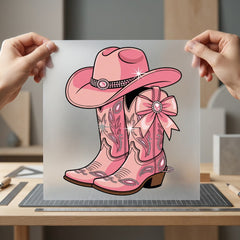 Pink Cowgirl Boots Hat Usa Country Ready to Press DTF Transfer for Dtf